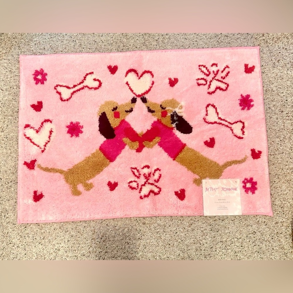 New Valentine Betsey Johnson  Pink dachshund bath rug